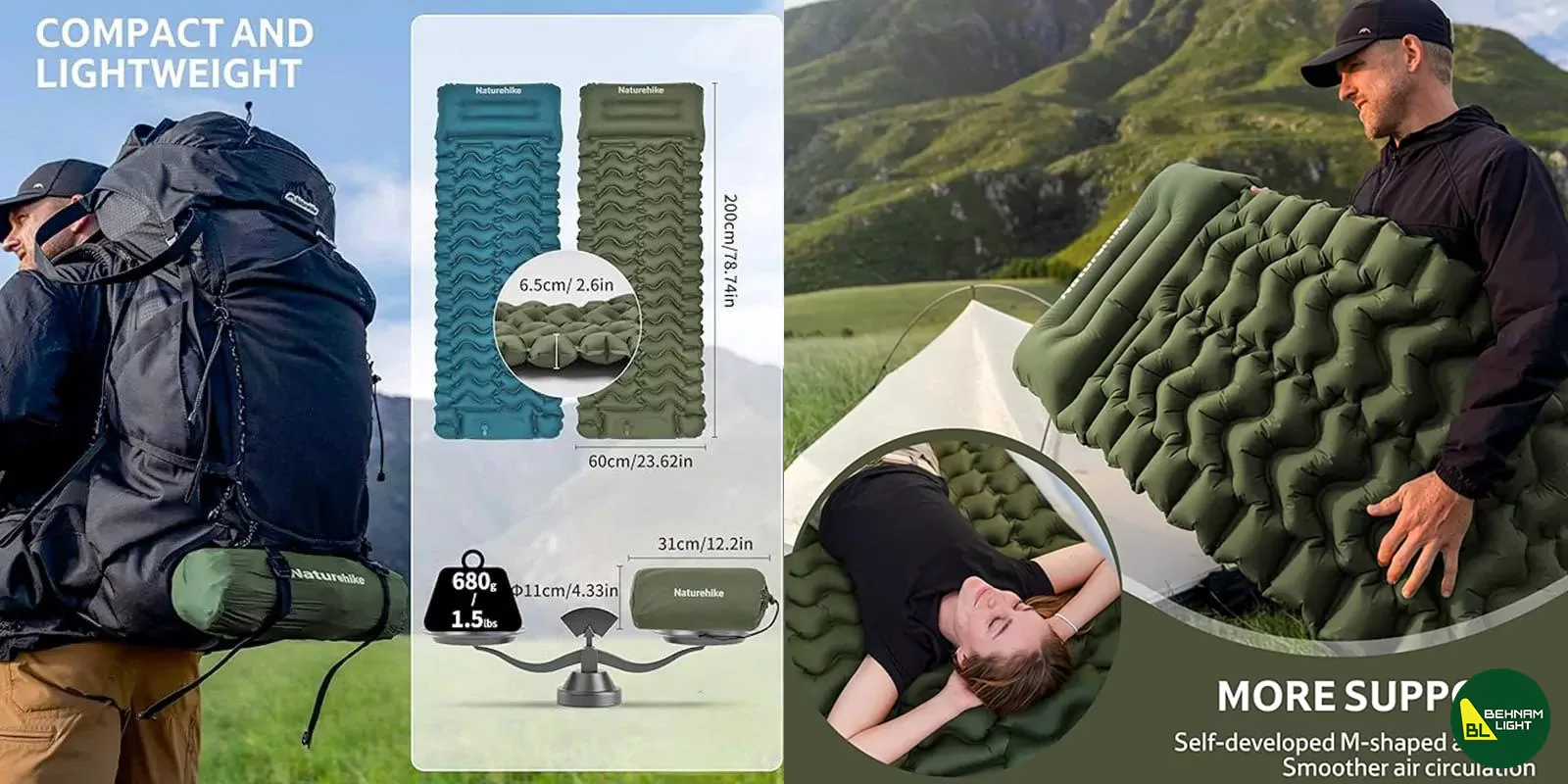 زیرانداز بادی یک نفره نیچرهایک مدل FC01