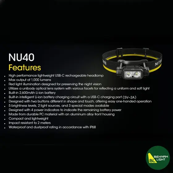 چراغ پیشانی نایتکر مدل NU40