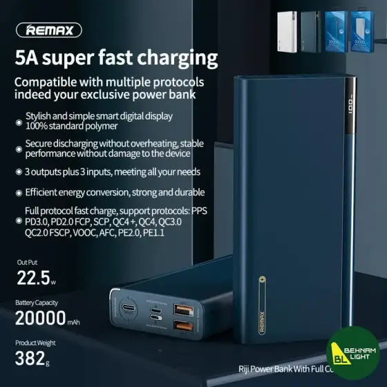 پاوربانک 20000 میلی آمپر ریمکس مدل RPP-108
