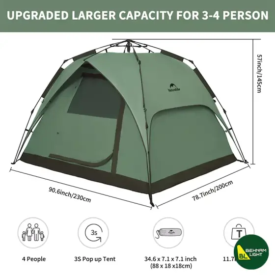 چادر اتوماتیک 4 نفره نیچرهایک مدل CNK2300ZP036